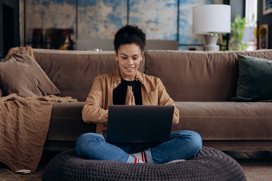 Person smiling while sitting comfortably at home